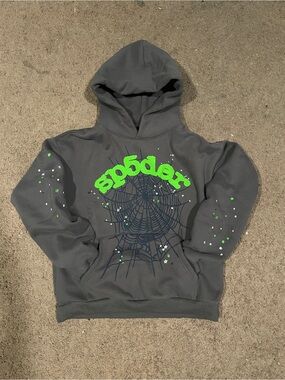Sp5der Grey Hoodie with Green Spider Graphic